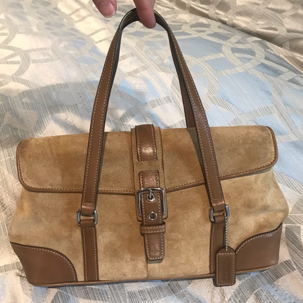 Suede and leather coach satchel handbag